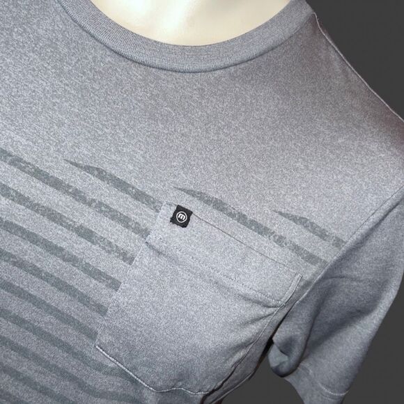 Travis Mathew Stripe Gray Crew Neck Stretch Performance Pocket Tee Size S #68 - Picture 1 of 4